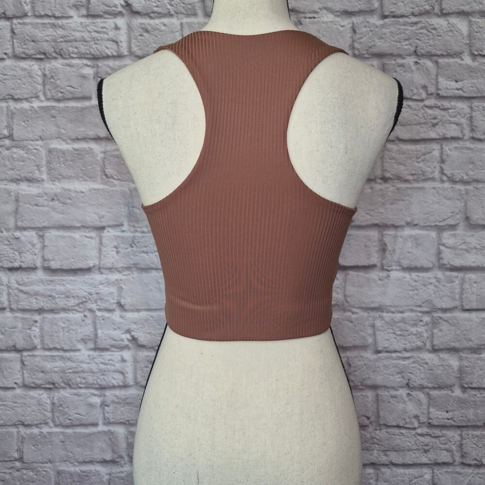 Girlfriend Collective Ribbed Scoop Neck Crop Tank Top Brown Sustainable Size S - Picture 6 of 8